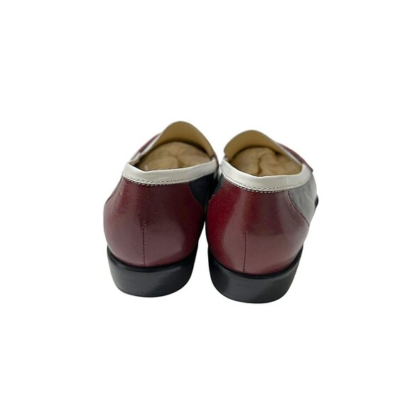 90s Kenneth Cole Spectator Penny Loafers Leather 7.5 Navy White Burgundy - Picture 5 of 9